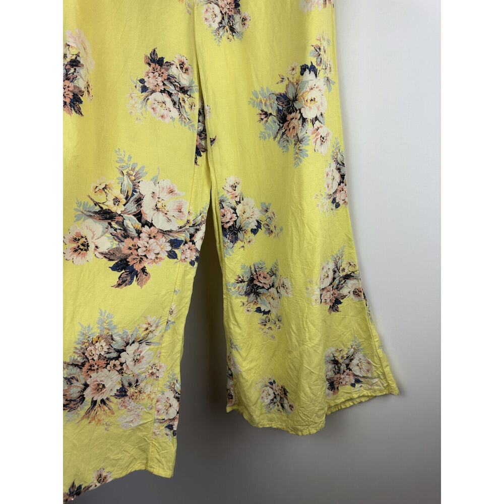 Anthropologie x Feather Bone Wide Leg Pants Yellow Floral Linen Blend Size 2 - Picture 11 of 13